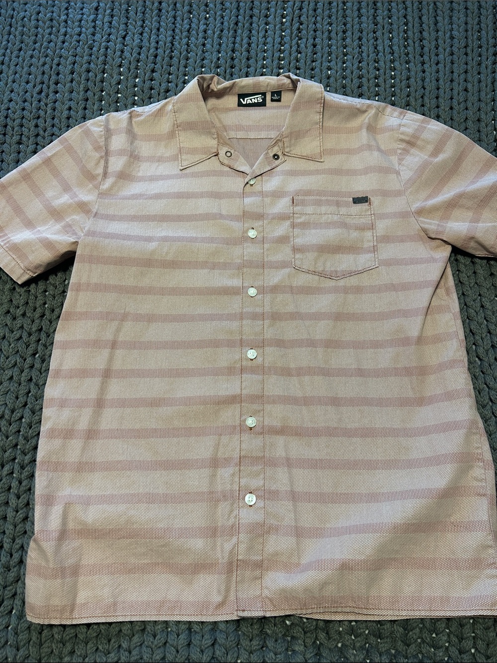 Vans Men's Short Sleeve Striped Button-Up Shirt - Light Pink & Cream